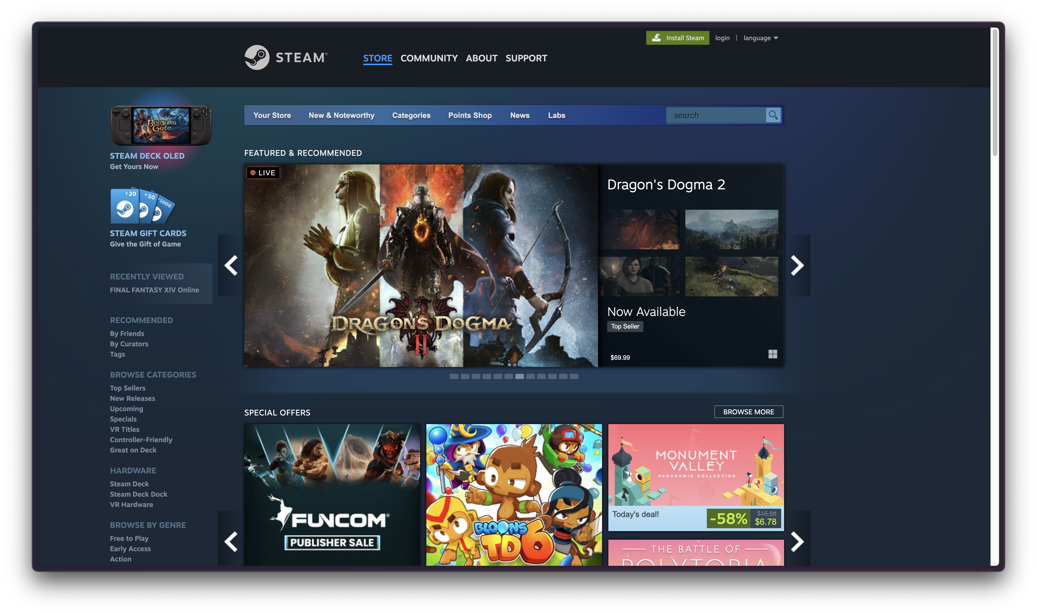 Steam home page